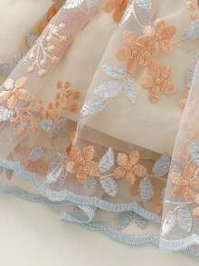 Vestido de Primavera y Otoño para Recién Nacida, con Tul y Bordado de Plantas y Flores - Rosa - Ver 7