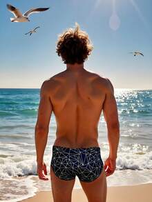 1 Quần bơi nam cạp thấp co giãn, nhanh khô, thoải mái, họa tiết in gợi cảm, không thể thiếu cho kỳ nghỉ ở bãi biển - màu đen - Xem 9
