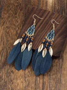 1 对复古鸡毛耳环