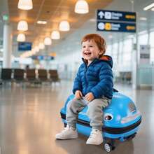 WWUIUIWW 20 Inch Cartoon Car Design Hard Shell Luggage Compartment - ABS+PC Shell, Universal Wheels And Iron Aluminum Pull Rod, 88.18 Pound Load-Bearing, Children's Travel Equipment - Blue - View 5