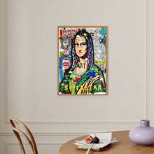 Tranh in Canvas Mona Lisa hiện đại theo phong cách Art Deco, Tranh tường chân dung theo chủ đề thời trang cổ điển, Tác phẩm nghệ thuật bằng mực không khung, Áp phích trang trí treo trong nhà cho phòng khách, phòng ngủ, văn phòng tại nhà - Thiết kế màu nước lấy cảm hứng từ Basquiat - Nhiều màu - Xem 5