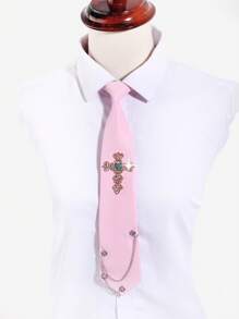 1件女士纯色黑色/粉色/灰色/绿色时尚水钻十字架、心形、皇冠装饰颈链，适合约会、日常、购物、节日、衬衫、圣诞节装饰等场合。