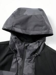 MAISONFOX Boyfriend Style Men's Camouflage Print Drawstring Hooded Sports Jacket, Casual Everyday Camouflage Zip-Up Hooded Going Out Street Wear Long Sleeve Jacket, For Friends, Husband, Boyfriend Gifts, Fall - Grey - View 4