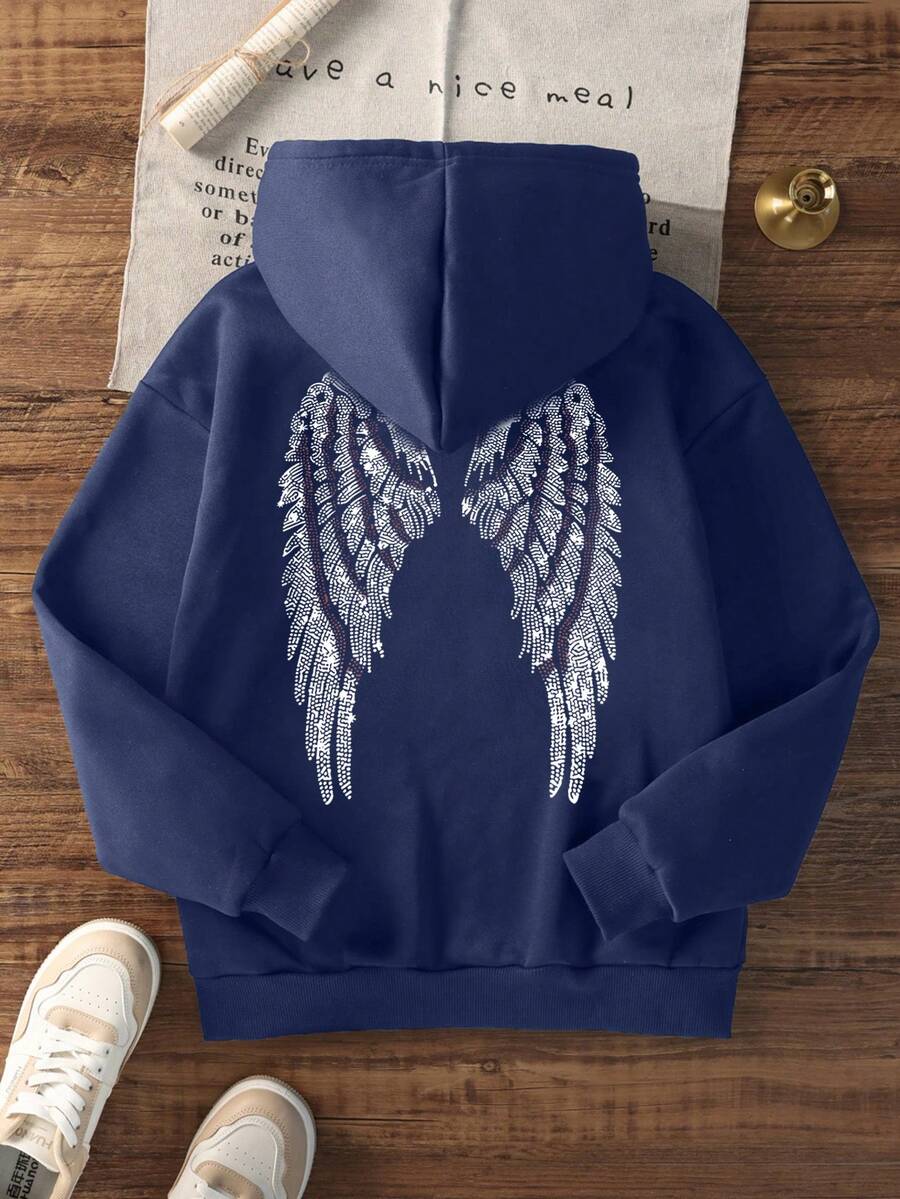 Women's Casual Graphic Print Pullover Thermal Lined Hoodie, Loose Fit Long Sleeve Winter Sweatshirt