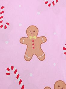 2pcs Christmas Cookie & Candy Print Pajama Set For Women, Comfortable Lapel Button Short Sleeve Top And Elastic Waist Shorts, Casual Outdoor & Homewear