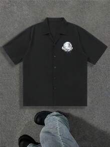 男士夏季短袖 Polo 衫，时尚休闲衬衫，手握破裂 8 号球图案，休闲印花，简约设计，适合日常穿着，纽扣式男士衬衫，街头图案衬衫，街头服饰