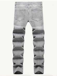 Ripped Jeans For Men Classic Mid Waist Grey Denim Pants Comfort Soft Fashion Casual Trousers Streetwear - 灰色 - 查看 2