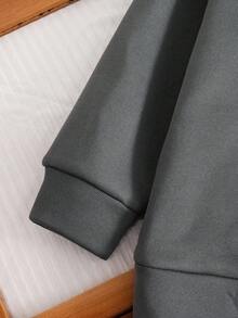 Toddler Letter Print Warm Crew Neck Sweatshirt And Pants Set - Grey - View 5