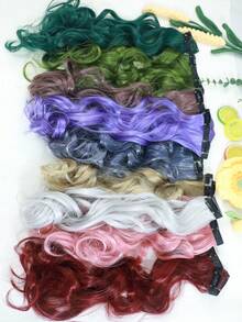 4片/套 多色卷发接发 - 蓬松预卷合成发片，打造自然波浪发型，适合节日、圣诞派对和日常妆容（10多种颜色，1片/包） - 彩色 - 查看 6