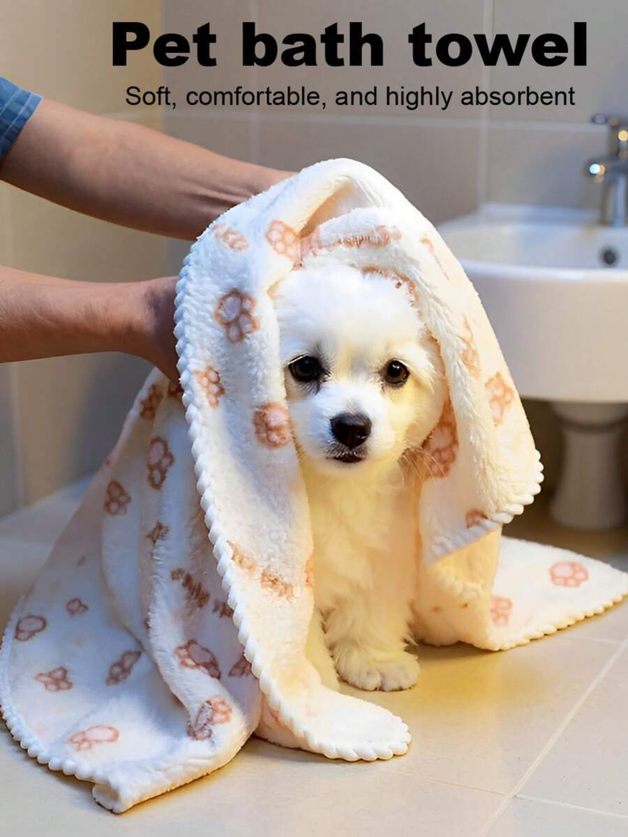 1pc Pet Bath Towel Mat, Quick Drying, Absorbent, Non-Shedding, Thick, Microfiber Cat Dog Pet Towel