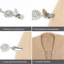 4 piezas Broches de clips para chales de suéter de moda, clips vintage para cuello de cárdigan, broches para capa de camisa, alfileres de broche para ropa de mujer, de zinc y piedra brasileña - Multicolor - Ver 6