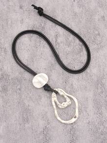 1pc Asymmetrical Flat Double-Color Big Hoop Alloy Necklace, Minimalist Fashion Long Chain, Christmas Gift For Women - Silvery White Irregular Geometric Circles - View 17