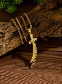 Holy Glory: Ali's Sword Retro Gold Chain - Islamic Civilization Collection Men's Necklace Arabian Legend - Ibn Abi Talib Sword Shaped Retro Men's Neck Ornament (Carved With Meteorite Patterns) Sword Retro Pendant Necklace - Gold - View 7