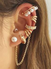 Bộ 8 kẹp tai tua rua ngọc trai giả sáng tạo, kẹp tai ngọc trai các loại - Vàng - Xem 1