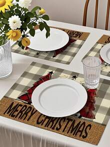 2/4/6/8 Stücke Weihnachtsbaum Tischsets, 30cm*45cm, 100% Polyestermaterial, geeignet für Restaurant, Esszimmertisch, Kaffeetisch Dekoration, Outdoor Party Feiertags Tischdekoration