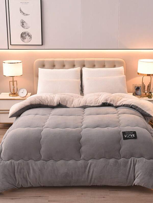1pc Premium Gray Milk Velvet Lamb Wool Thick Comforter, Comfortable & Soft Quilt For Home, Bedroom, Guest Room, Skin-Friendly & All-Purpose