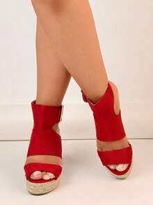 Platform Wedge Thick Bottom Peep Toe Waterproof Chunky Sole Sandals, Fashionable And Versatile European Style - Red - View 4