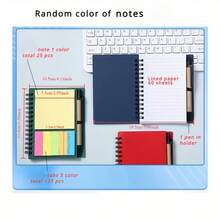 1pc Spiral Pocket Notebook With Pen Holder, Sticky Notes And Colored Index Tabs - Durable Brown Paper Cover Journal - 4.1"X5.3" - Compact Portable Size (Card Order Is Random)
