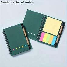 1pc Spiral Pocket Notebook With Pen Holder, Sticky Notes And Colored Index Tabs - Durable Brown Paper Cover Journal - 4.1"X5.3" - Compact Portable Size (Card Order Is Random)