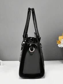 2-Piece Elegant Two-Tone Tote Bag And Slim Shoulder Bag Set - Brown And Black, Large Capacity, Zipper Closure, Fashionable Office/Commute Bag, Office Bag | Fashionable Shoulder Bag | Zipper Bag - Multicolor - View 2