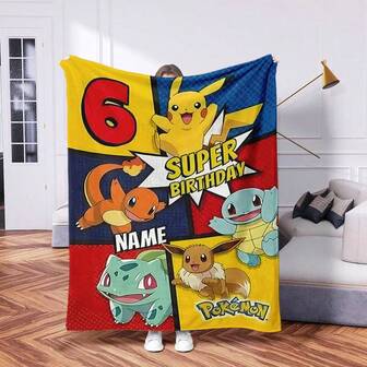pokemon 1 pieza Manta suave de Pikachu Pokémon, manta de forro polar con impresión digital, edredón para aire acondicionado, manta para siesta en la oficina, manta de vacaciones vintage con dibujos animados - Suave y cálida de poliéster | Perfecta para acampar, sofá o viajar