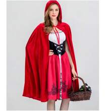 1 Set Christmas Little Red Riding Hood Cloak, Cape + Skirt, Castle Queen Shawl, Vampire Game Party Cosplay Halloween Christmas Party Red Cloak Costume Prop (Size 6)
