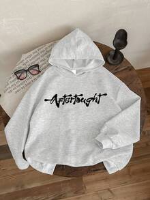 1件少女街头人物印花卫衣，舒适柔软，春秋季日常休闲穿着 - 灰色 - 查看 2