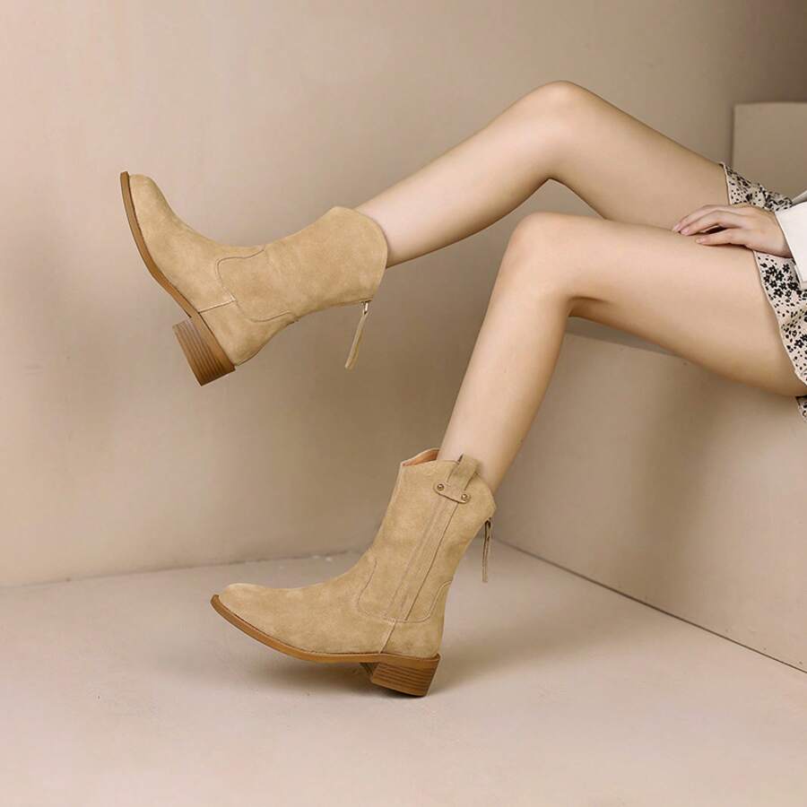 Women Western Boots - 駝色棉 - 查看 1