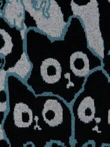 Herrtröja med lös stickning och kattungemönster, rund halsringning och långärmad, streetwear för höst/vinter - Grå - Visa 5