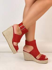 Platform Wedge Thick Bottom Peep Toe Waterproof Chunky Sole Sandals, Fashionable And Versatile European Style - Red - View 2