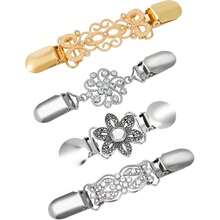 4 piezas Broches de clips para chales de suéter de moda, clips vintage para cuello de cárdigan, broches para capa de camisa, alfileres de broche para ropa de mujer, de zinc y piedra brasileña - Multicolor - Ver 2