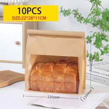 10 pungi de pâine cu legături de tablă. Pungile de pâine sunt fabricate din hârtie de bumbac maro. Pungile de depozitare au ferestre transparente și sunt potrivite pentru brutării, cafenele și pâine de casă. Sunt disponibile mai multe dimensiuni.