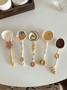 Lingurițe de supă drăguțe în formă de desert, lingură de pâine ceramică, lingură drăguță pentru fructe de pădure, lingurițe de desert în formă de brioșă/ananas/croissant, lingurițe adorabile pentru bucătărie