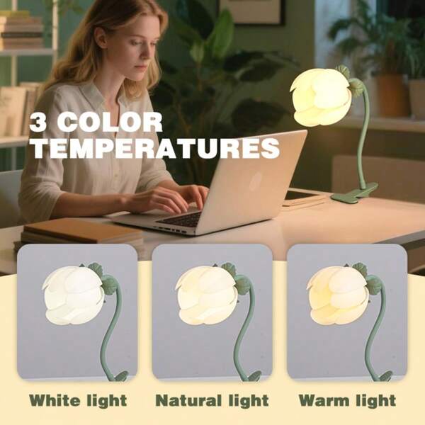 1 pezzo Lampada a fiore regolabile con base a molletta, 3 modalità di colore, lampada da notte, lampada da tavolo, lampada per soggiorno, lampada a fiori selvatici, lampada da comodino, lampada da camera da letto, lampada per decorazione domestica (Colore: Verde, Sorgente luminosa integrata)