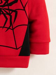 男童休闲卡通蜘蛛印花拉链落肩连帽羊毛夹克外套，秋冬