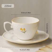 1 Cup & 1 Saucer Tulip Cup & Saucer Set, 220ml French Tulip Bone China Tableware, Lightweight Vintage Cute Floral Cup & Saucer, Underglaze Painted Bone China Coffee Cup & Saucer, Suitable For Home, Gifts, Ramadan, Christmas, Valentine's Day, All Seasons
