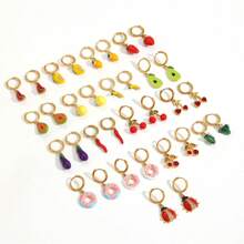 VKHK 1 对 18K 镀金不锈钢辣椒、甜甜圈、樱桃、瓢虫吊坠耳环，适合女性日常和派对佩戴，礼物