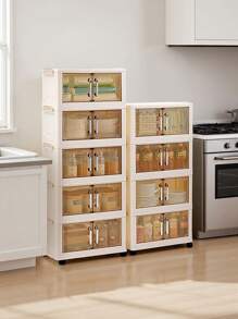 1pc (45cm/17.7in) - (60cm/23.6in) Width Foldable Storage Cabinet, Clothes Closet Storage Box, Portable Home Storage Wardrobe, Double Door Folding Box, 1-5 Layers Selectable, Thickened Double Door With Wheels Storage Cabinet, Home Use No-Assembly Storage Rack, Organizer For Clothes & Toys Plastic Folding Storage Cabinet - Clear - View 4