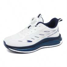 Men's Lightweight Sports Running Shoes, Outdoor Casual Shoes, Fashion & Comfortable Breathable, Suitable For All Seasons: White & Navy Blue, Black Teenagers' Rotary Button Thick Sole Shock-Absorbing Comfortable Outdoor Sports Shoes