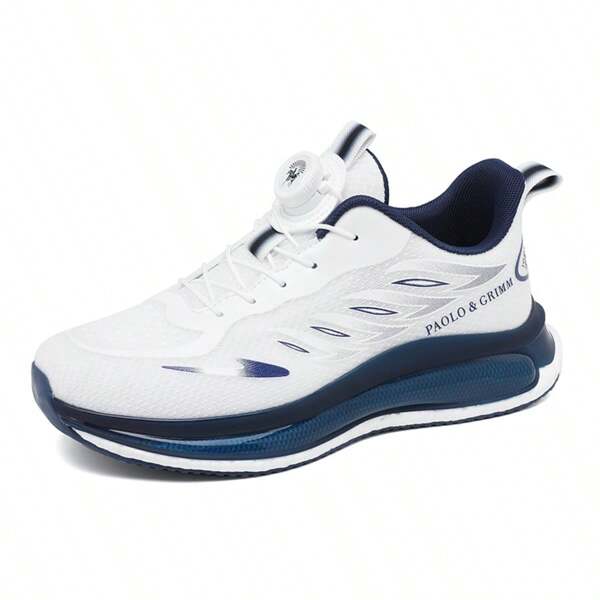 Zapatillas deportivas ligeras para hombres, zapatos casuales para exteriores, de moda y cómodos, transpirables, adecuados para todas las estaciones: blanco y azul marino, zapatos deportivos para adolescentes con suela gruesa y rotativa, cómodos y amortiguadores para exteriores