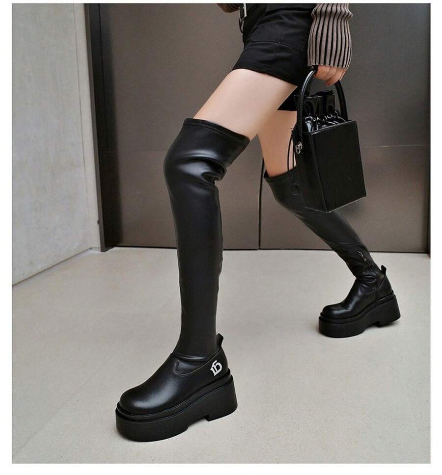 Women Knee-High Boots - Lớp lót nhung đen - Xem 1