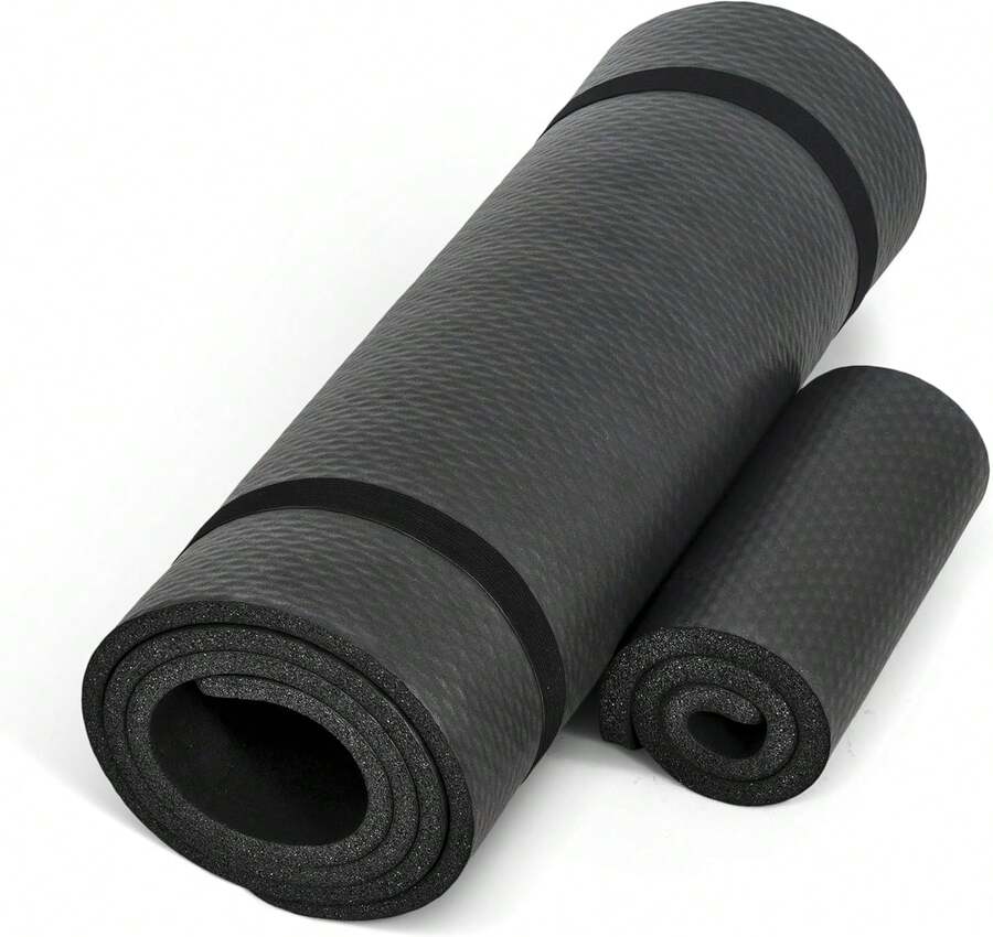 7TH-Y CAP Barbell 1/2-Inch High Density Exercise Yoga Mat With Strap | Multiple Options - Black - View 1