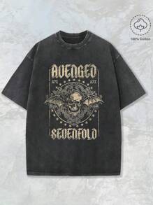 Camiseta de manga corta de metal pesado americano para hombres, camisetas de cuello redondo transpirables de algodón con gráficos para hombres y adolescentes, talla grande, color negro, 230g, cuello redondo, de alta calidad y con un grosor adecuado para todas las estaciones