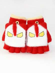 儿童保暖手套翻盖五指手套毛绒加厚防寒手套可爱卡通图案适合秋冬男童女童 - 5-12歲 - 查看 9