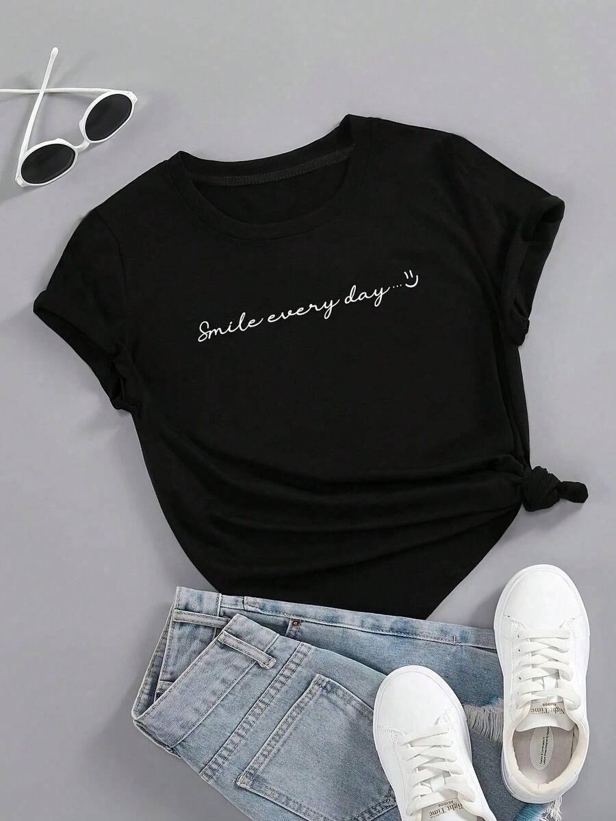 Playera casual, free soul camiseta manga corta, tejido suave, ropa cómoda, prenda versátil, diseño básico, moda casual, look informal, outfit diario, camiseta para mujer, camiseta básica mujer, ropa ligera, top casual, ropa urbana, camiseta verano, ropa algodón. - Negro - Ver 1
