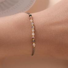 1 pieza Brazalete bohemio vintage de piedra natural, equilibra la ansiedad, mejora el sistema inmunológico, aleja el mal, mantiene el equilibrio - agrega significado a los accesorios corporales