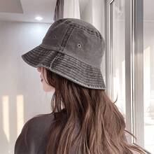 1pc Women's Solid Color Breathable Washed Bucket Hat, Suitable For Outdoor, Beach, Fishing, Daily Outfit, Spring/Summer - A - View 2