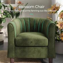Accent Chair With Ottoman, Modern Barrel Chair Comfy Armchair Reading Chair With Footrest, Round Arms Chair For Living Room Bedroom Reading Room, Velvet, Olive Green,9610846 - Green - View 6
