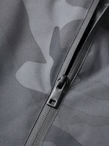 MAISONFOX Boyfriend Style Men's Camouflage Print Drawstring Hooded Sports Jacket, Casual Everyday Camouflage Zip-Up Hooded Going Out Street Wear Long Sleeve Jacket, For Friends, Husband, Boyfriend Gifts, Fall - Grey - View 7