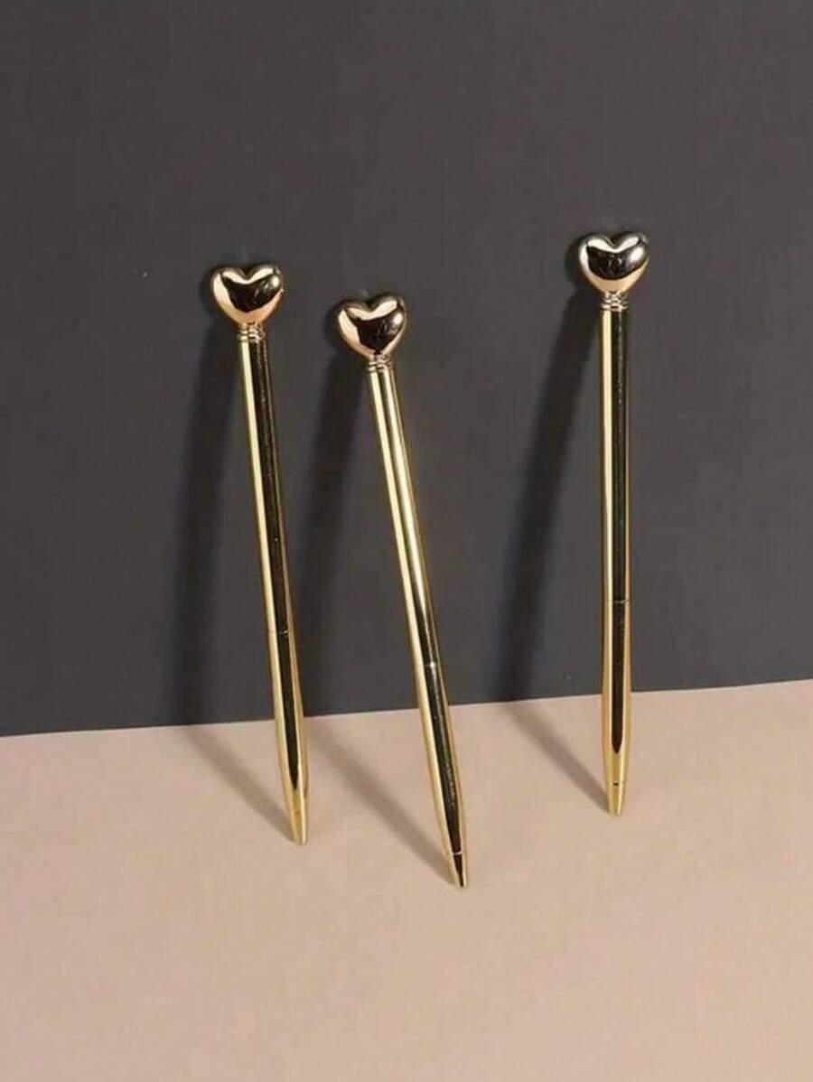 1/3/6 支金色心形圆珠笔，黑色墨水 - 可爱创意精致书写工具，适用于学校用品、婚礼签名和礼品包装 - 玫瑰金 - 查看 1